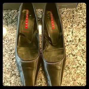 Prada black leather heels
